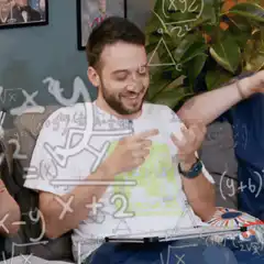 Man counting on fingers with math equations