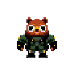 pixel art bear in green suit