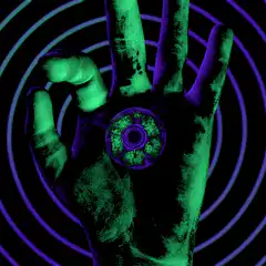 Green hand with purple eye