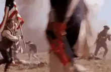 American Revolution soldier running with flag