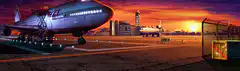 airplanes on runway at sunset
