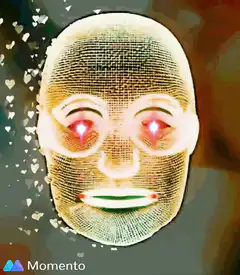 Glowing face with laser eyes and hearts