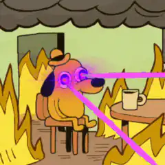Dog laser eyes in burning room