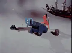 Claymation dog shot from cannon