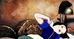 Snow White waking up and stretching