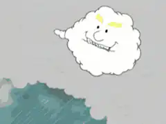 Angry cartoon cloud throwing lightning