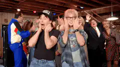 Bill and Ted make phone gestures