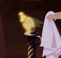 Tinker Bell hugs a towel