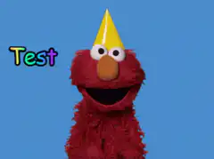 Elmo wearing a party hat