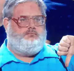 Man with glasses giving thumbs down