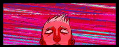 Red face with glitching background