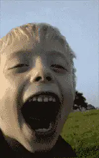 Boy screaming with giant mouth overlay