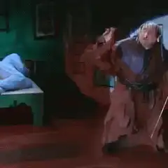 Man in pajamas wakes up to a wizard