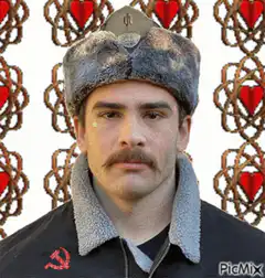 Mustachioed man in ushanka hat