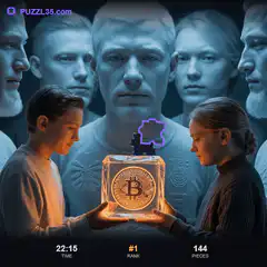 Boy and girl holding Bitcoin ice cube puzzle