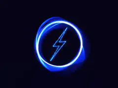 Blue neon lightning bolt circle