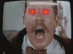 Man with glowing red eyes