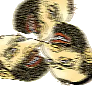 Three cartoon faces spinning