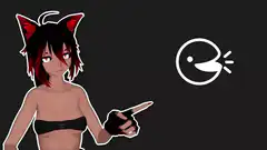 Fox girl points at Pac-Man
