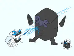Pokemon characters fighting on a tablet