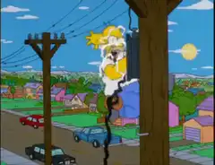 Homer Simpson electrocuted on utility pole
