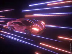 Red sports car in neon tunnel