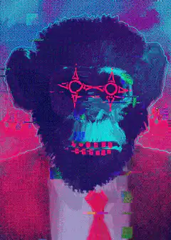 glitch monkey with pentagram eyes