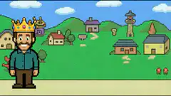 Pixel art king running with defauxking text