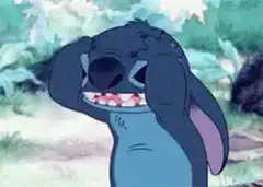 Stitch crying and pulling his face