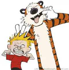 Calvin and Hobbes laughing