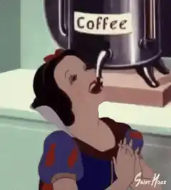 Snow White drinking coffee