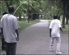 Man trips over jump rope in park