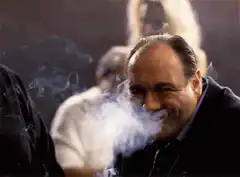 Tony Soprano smoking and smiling