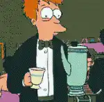 Fry spills coffee on himself