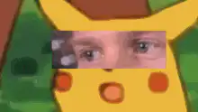 Pikachu face with human eyes blinking