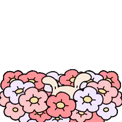dog popping out of flowers