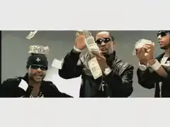 Three men throwing money