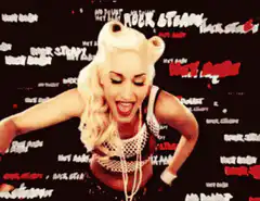 Gwen Stefani dancing with rock star background