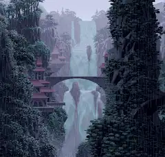pixel art waterfall temple