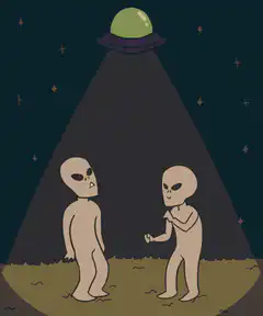 Two aliens under a UFO beam