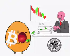 Bitcoin character losing money at Federal Reserve