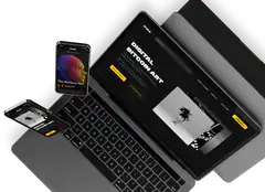 Digital Bitcoin Art website on laptop and phones