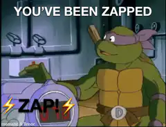 Donatello zaps a person into a skeleton