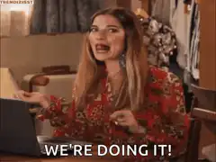 Woman excitedly shouting we're doing it