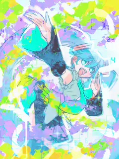 Anime girl with glitching paint splashes