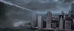Giant tsunami wave hits city
