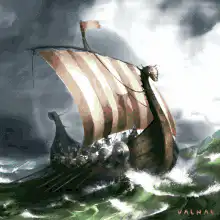 Viking ship in stormy sea