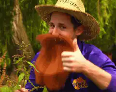 Wiggles member with fake beard thumbs up