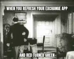Man dancing when stock turns green