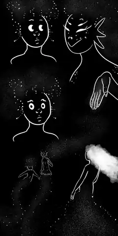starry night with floating figures